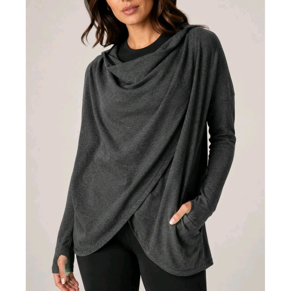 Athleta Purana Wrap Sweatshirt S Gray Oversized Hooded Modal Athleisure